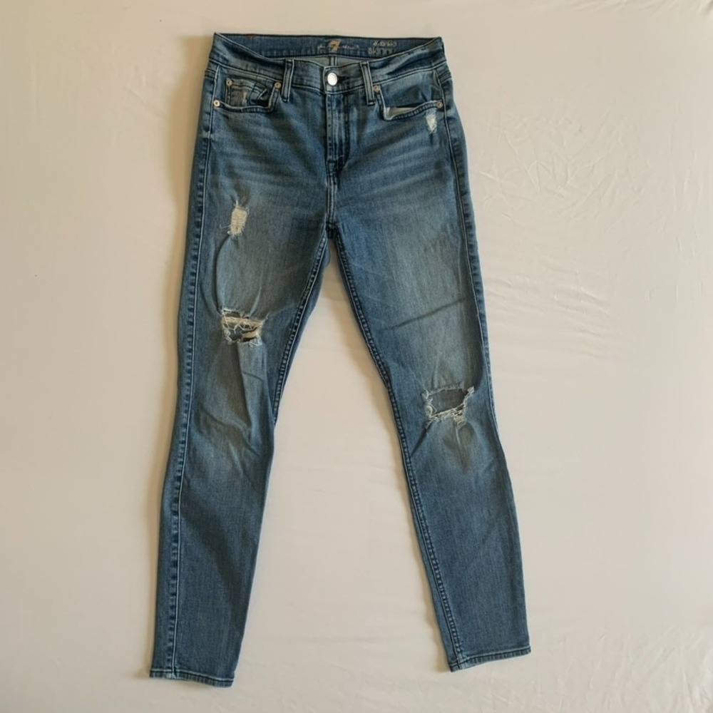 7‎ For  All Mankind The Ankle Skinny Size 27 Stretch Distressed